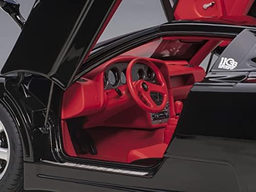 Автоматски уметнички модели Bugatti EB110 SS Super Sport Nero Vernice Black со црвена внатрешност и сребрени тркала 1/18 Model Car By