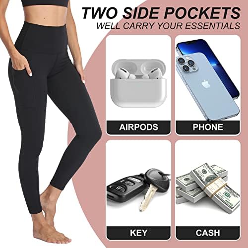 NexiePoch 4 Пакети за хеланки за жени со џебови- Контрола на стомакот со висока половината за тренингот што работи со јога панталони Reg &