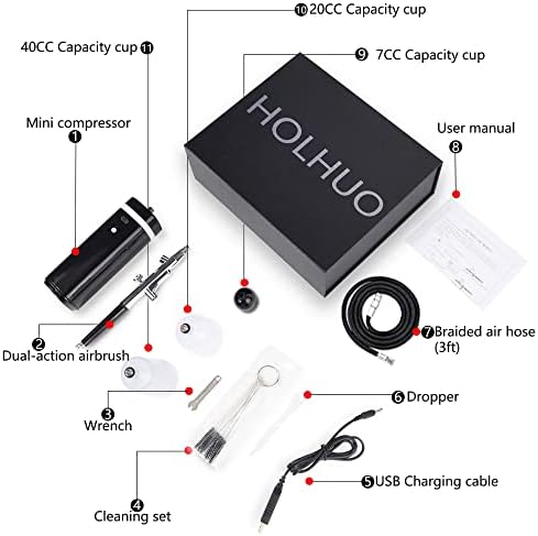 Безжичен комплет за воздушна четка за надградба на компресорот USB кабел за полнење и црево од 59 инчи за бербер шминка Тетовирање нокти Уметнички