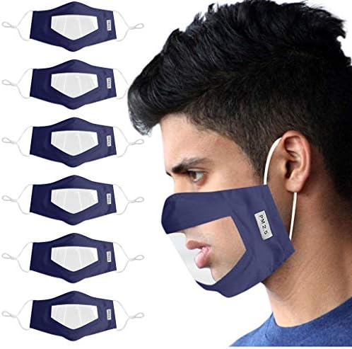 Attrise Adult Unisex 6PC маска со јасен прозорец видлив израз за глувите и тврдото слушање на лицето за лице, жени мажи