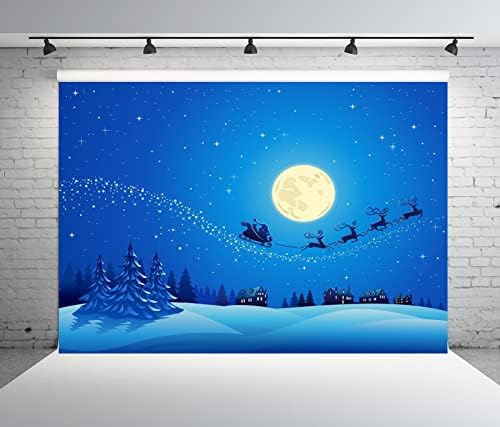 Белеко 10x8ft ткаенина Божиќна позадина Фантазија ноќна месечина и starsвезди Дедо Мраз ирваси на зимски снежни планински ридови село