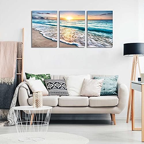 Современо изгрејсонце Seascape платно wallидна уметност печатено сликарство сино море и бели бранови плажа wallид декор за дневна соба