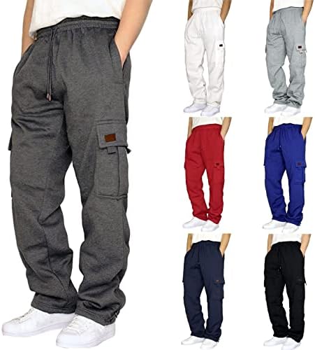 Uerуер Менс тешка категорија за џемпери, руно, наредени карго панталони Еластично влечење на половината, баги џоги, фитнес трчање панталони