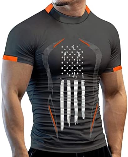 XXBR машки спортски патриотски маици се потсмеваат на вратот Брзо сув фитнес летен салата тренинг со краток ракав компресија, врвови