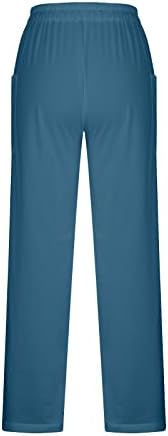 Oplxuo женски лабава памучна постелнина пантацо панталони летни обични панталони со широки нозе со широки панталони со плажа со џебови