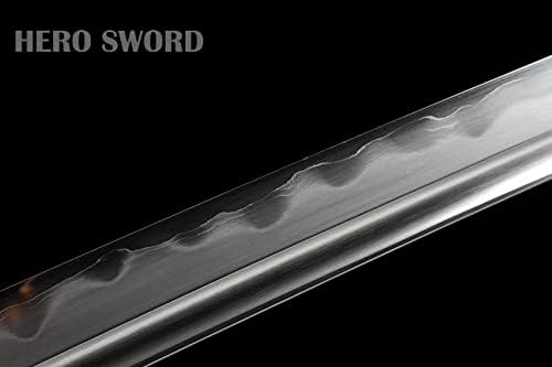 Херој меч Тачи автентично јапонско злато хризантема тачи меч Санмаи преклопена челична глина каледирана целосна танг -жилет остар