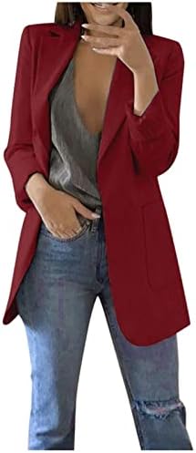 Women'sенски отворен фронт Блејзерс со долги ракави Работни јакни, Блејзер, лежерна лесна јакна кошула есенска облека за жени 2022