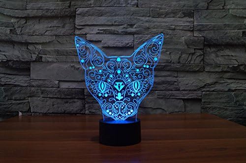 3D тотем мачка ноќна светлина USB Touch Switch Decor Decor Table Table Table Optical Illusion Lamps 7 Светла за промена