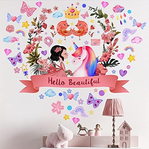 Аркиел Девојка Еднорог Ѕид Налепници 3Д Пеперутка Цветни Пеперутка Ѕид Налепници За Девојки Спална Соба Дневна Соба Расадник
