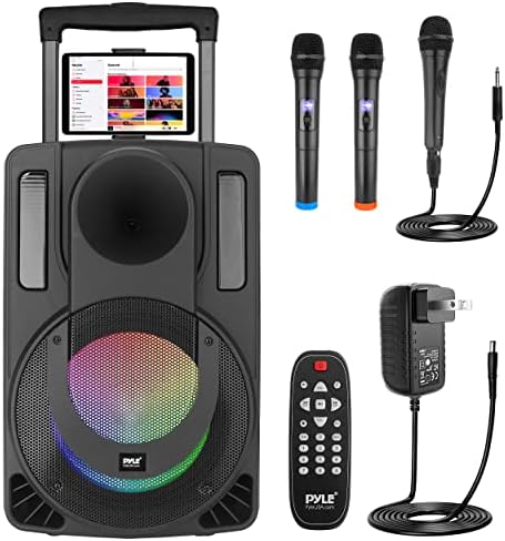 Систем за звучник на Pyleusa 8 “ - безжичен БТ стриминг PA & Karaoke Party Audio звучник, два безжичен микрофон, жичен микрофон,