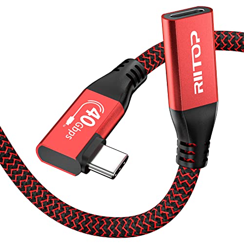 RIITOP USB4 продолжен кабел 40Gbps [2,6ft, агол], USB тип C 4.0 машки до женски кабел 90 степени со агол компатибилен со Thunderbolt