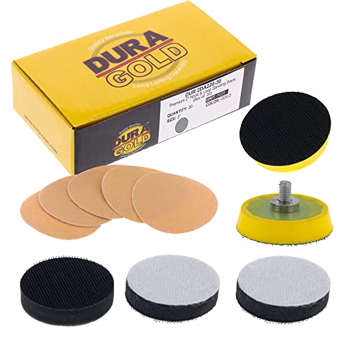 Дура -злато 2 дискови за пескарење - 220 решетки, кука и јамка DA подлога за подлога на плочата и влошки за мека густина