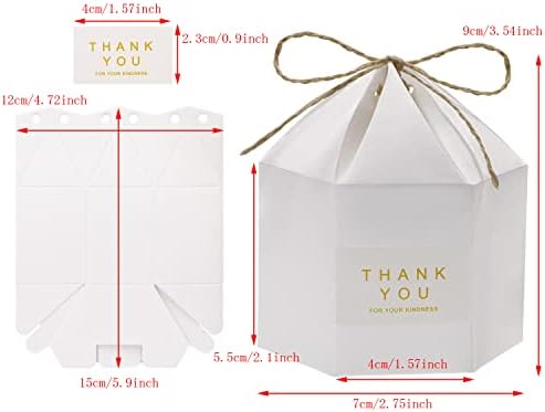 Само кутии за свадбени бонбони со свадба 4x7x9cm/1.57x2.75x3.54inch хексагонална бела кутии за подароци за хартија за хартија