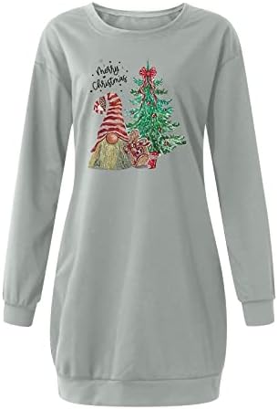 Christmasенски Божиќни фустани во Мебамок, обична цврста боја со долга ракав, тркалезен џеб фустан, весел грда џемпер