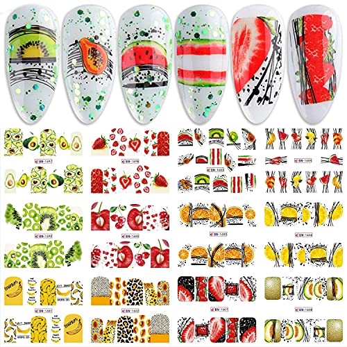 Свеж овошје налепници за уметност на нокти Декларации 12 чаршафи за нокти за уметност во вода, трансфер на вода, додатоци за декорација
