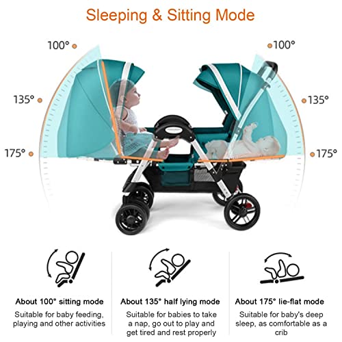 Двоен шетач за новороденчиња за новороденче и дете, близнак шетач за шетање на бебиња, лице в лице, шетач на тандем со двојно седиште,
