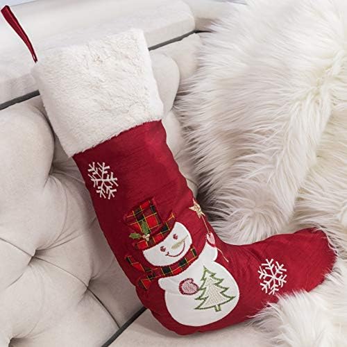 Homey Cozy 20 ”Божиќно порибување, Снежен човек црвено и бело големо извезено класично Божиќно чорап за украсување Декорација за декорација 13x20