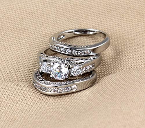 Goldenchen Моден накит со големина 6-10 прстени за ангажман три-во-еден Постави свадба Родиум 925 Стерлинг Сребрен CZ Кристал Свадбени прстени