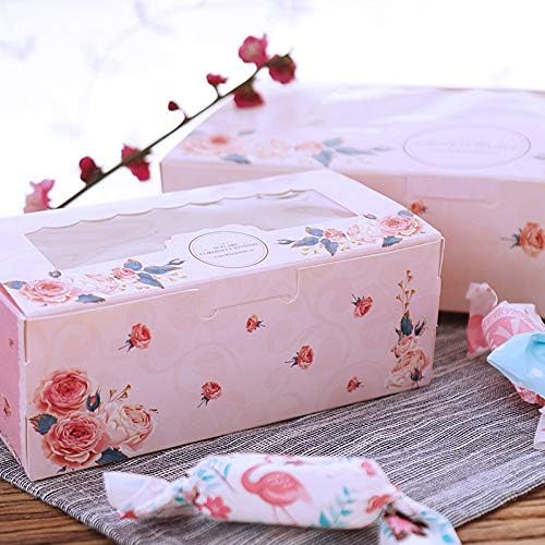 ДООЛКУП 10 ПЦС кутија за подароци за хартија со транспарентна свадба за свадби за прозорец, розова роза Крафт хартија кутија торта