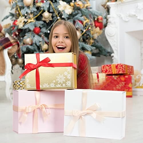 Божиќни Златни Кутии За Подароци Со Капаци 5 Пакувања, 8, 6х6, 6х3, 9 Инчи Луксузна Кутија За Подароци За Бадник Со Плик За Подароци