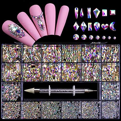 2800pcs луксузна сјајна дијамантска уметност за нокти Rhinestones Кристални украси Постави AB Glass 1 парчиња соберете пенкало
