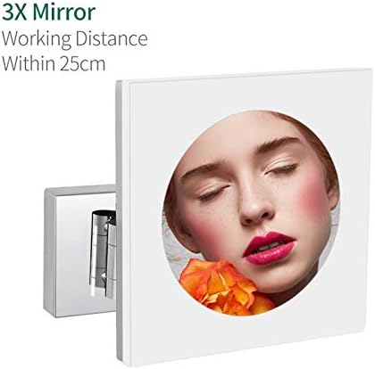 Огледало за шминка за Заах со светла и зголемување од 3x, хромирано предводена wallид, монтирана во бања, огледало, 360 вртење