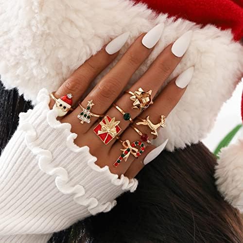 Божиќна салфетка прстени Божиќни подароци Womanена накит прстен Дот вежба за новогодишни елки, персонал Дедо Мраз, 8 парчиња сет