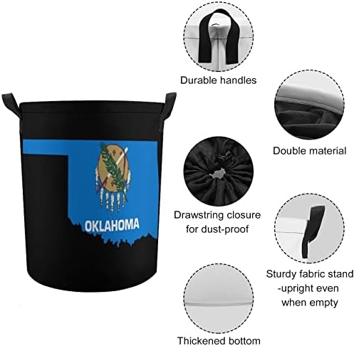 Оклахома Знаме Тркалезна Торба За Перење Водоотпорна Пречка за Складирање Со Капак И Рачка За Врвки