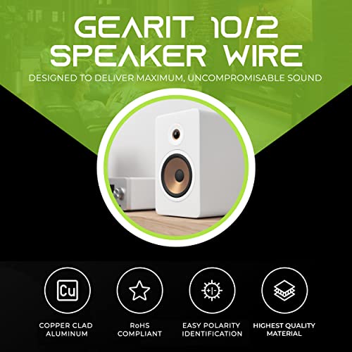 GearIT 10 Мерач Звучник Жица, Бакар Обложени Алуминиум, CCA Дебела Мерач Бакарна Жица За Стерео, Опкружувачки Звук, Домашно Кино, Радио
