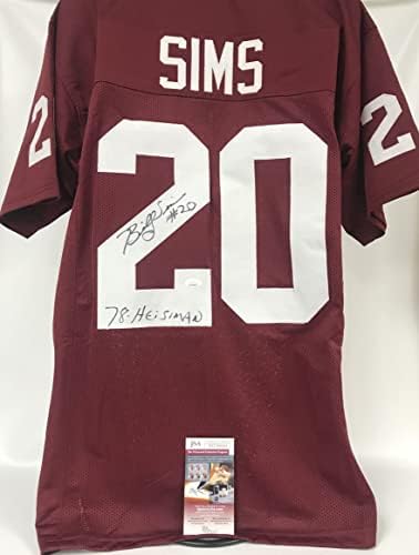 Били Симс потпиша автограмиран „78 Хајсман“ Оклахома црвен фудбалски дрес - ЈСА КОА