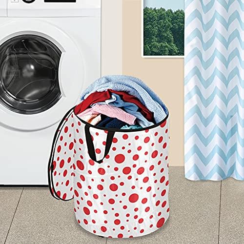 Алаза 50 L преклопени алишта за перење алишта малку и големи црвени кругови точки на бел контејнер/организатор за складирање