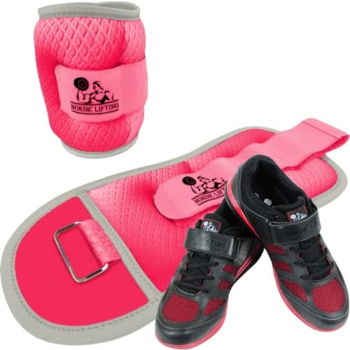 Тегови на зглобот на глуждот две 1 кг - розов пакет со чевли Венџа големина 9 - црна црвена боја