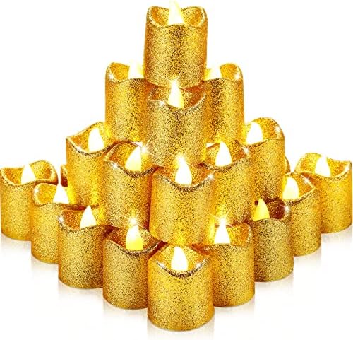 48 парчиња златни светилки со светлосни свеќи за сјајни сјајни украси на маса, кои треперат предводени златни чај светла свадба злато