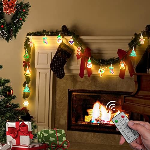 Божиќни светла на Jujubean со далечински и Timer & Christmas Clips, 20 чисти мини куки и транспарентни ленти
