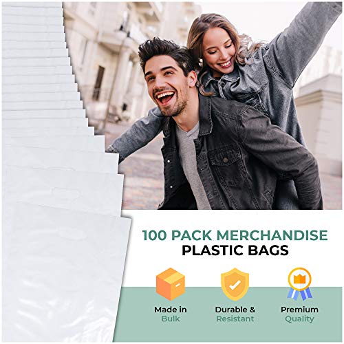 100 пакувања 9 x 12 со 1,25 мил дебела бела стока пластични сјајни торби за малопродажба - рачки за намалување на умирање - совршени за купување,