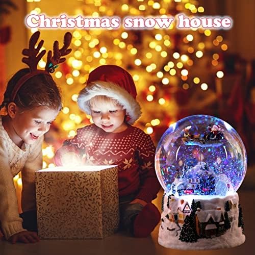 Божиќна снежна куќа летачка елен кристална топка музичка кутија со воз ротирачки светлечки снежни топка музичка кутија роденден