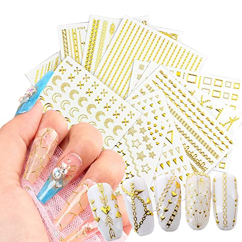 12 листови налепници за златни нокти и 8 чаршафи налепници за срцеви нокти