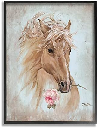 Stuple Industries гроздобер коњ портрет коњички сликарство розово розово цвеќиња, дизајнирана од деби кули црна врамена wallидна уметност, 11