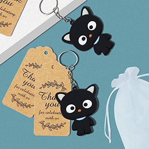 Роденденската Забава со Привезок за црна Мачка Фаворизира 24 Комплети Слатки Подароци За Клучеви За Мачки Со Благодарност Крафт Тагови