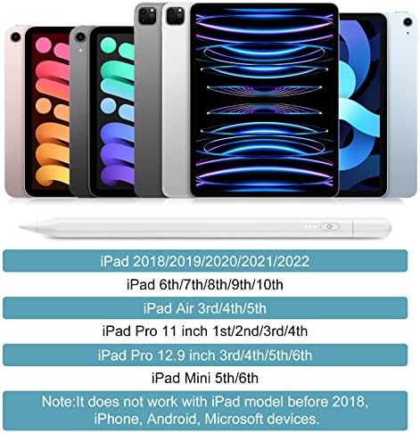 Stylus пенкало за iPad со брзо полнење и одбивање на палма Активно молив Компатибилен со iPad 2018-2022 Apple iPad Pro 11/12,9 инчи, iPad Air 3/4, iPad6/7/8/9, iPad Mini 5/6