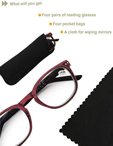 Хејјок Очила За Читање Мажи / Жени 5-Пакет Читатели, Дизајн На Изглед На Дрво Со Флексибилна Пружинска Шарка, Удобно Носење Лесни