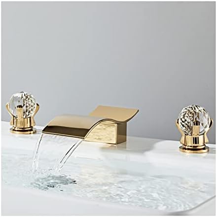3 дупки Златен водопад Басен со двојна рачка бања мијалник за мијалник за палуба поставена од месинг тапа со топла и ладна вода