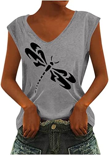 OPLXUO Women'sенски летен резервоар за вратот на вратот, модни маички за печатење на маички без ракави, меки лесни туники, блузи маички
