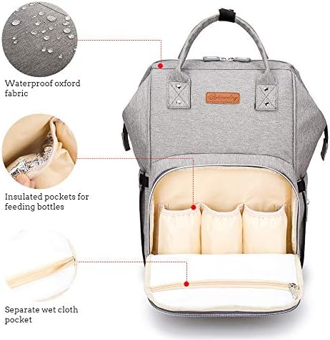 Ранец За Торба за Пелени За Бебе Со Изолирани Џебови Ремени За Колички Подлога За Менување И USB Порта за Полнење