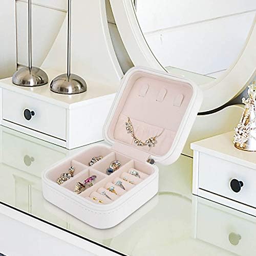 Кутија за накит, PU мала преносна кутија за патувања, кутија за држач за складирање на организатор за прстени, обетки, ѓердани, нараквици,