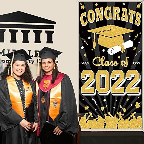 Црно Злато Декорации За Дипломирање Забава 2022, Голема Честитка Класа Од 2022 Година Декорации За Дипломирање Капак На Вратата, Знак За