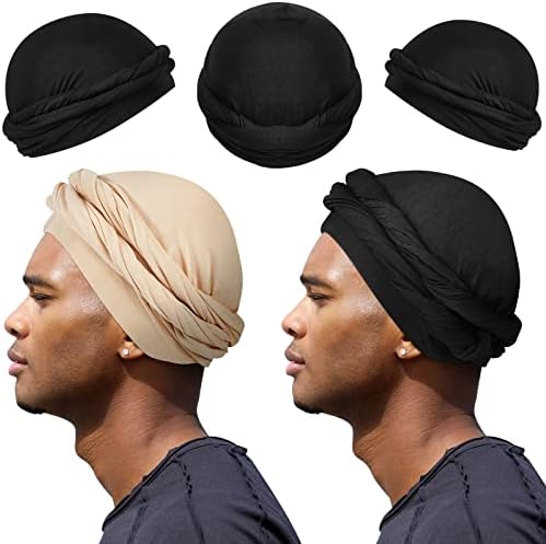 2 парчиња турбан за мажи Турбан гроздобер пресврт на главата за глава за мажи се протегаат модални и сатенски турбански шал вратоврска за коса