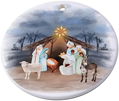 Двострана печатена Исус сликарство Дизајн Керамички Божиќен украс, подароци за Божиќни украси за семејни пријатели Деца, Божиќни приврзоци,