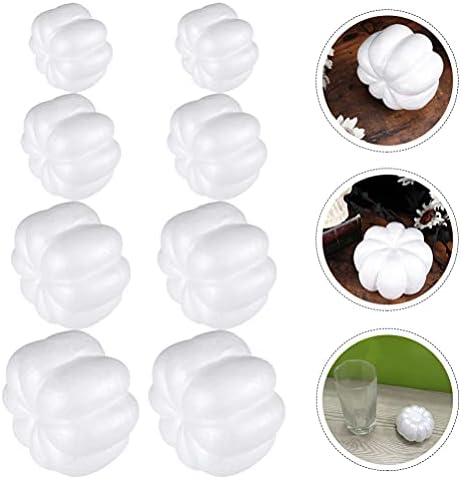 8 парчиња бела тиква вештачки тикви украси занаетчиски занаетчиски тикви во облик на пена топка за забава за Ноќта на вештерките, занаетчиски