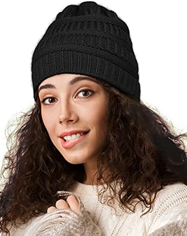 Сатен наредена зимска плетена капа за жени за жени Чунки Баги Слауки пријатни девојки кадрава коса-без фриз